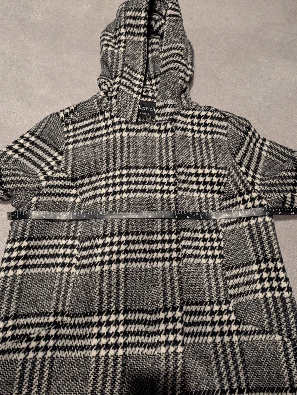 Maxwell Studio Black And White Plaid Peacoat Jacket With Hood - Picture 13 of 14